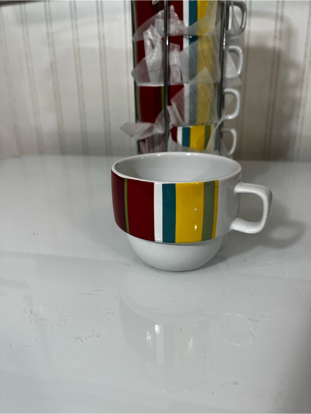 Cost Plus World Market White Ceramic Mug with Colorful Stripe Accents - Picture 6 of 7